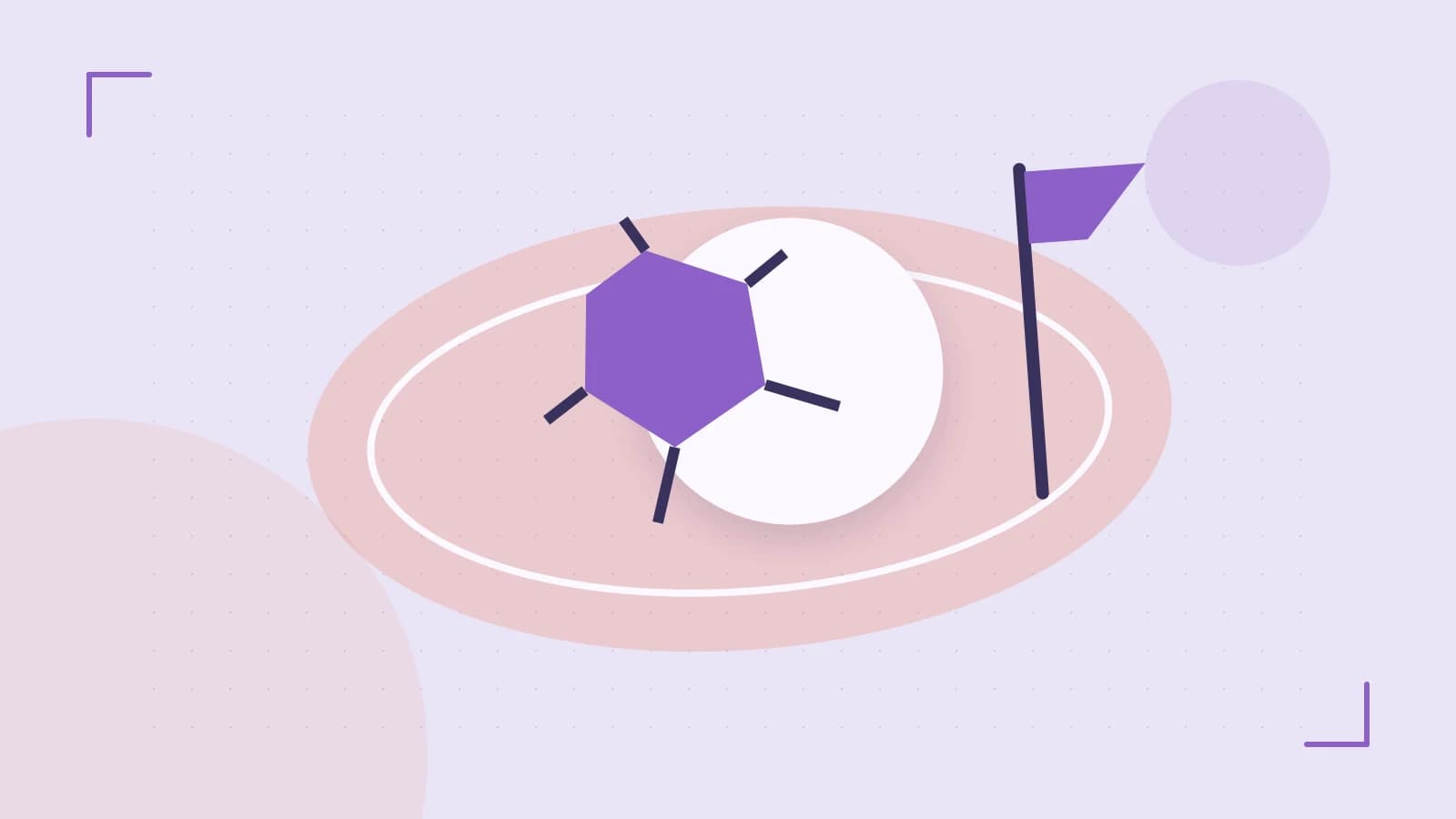 Editorial illustration of a stylized sports ball, stadium geometry and dynamic arcs
