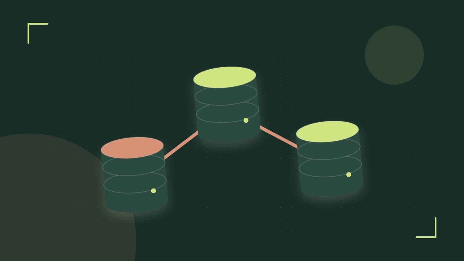 Editorial illustration of structured records, database cylinders and relationships between tables
