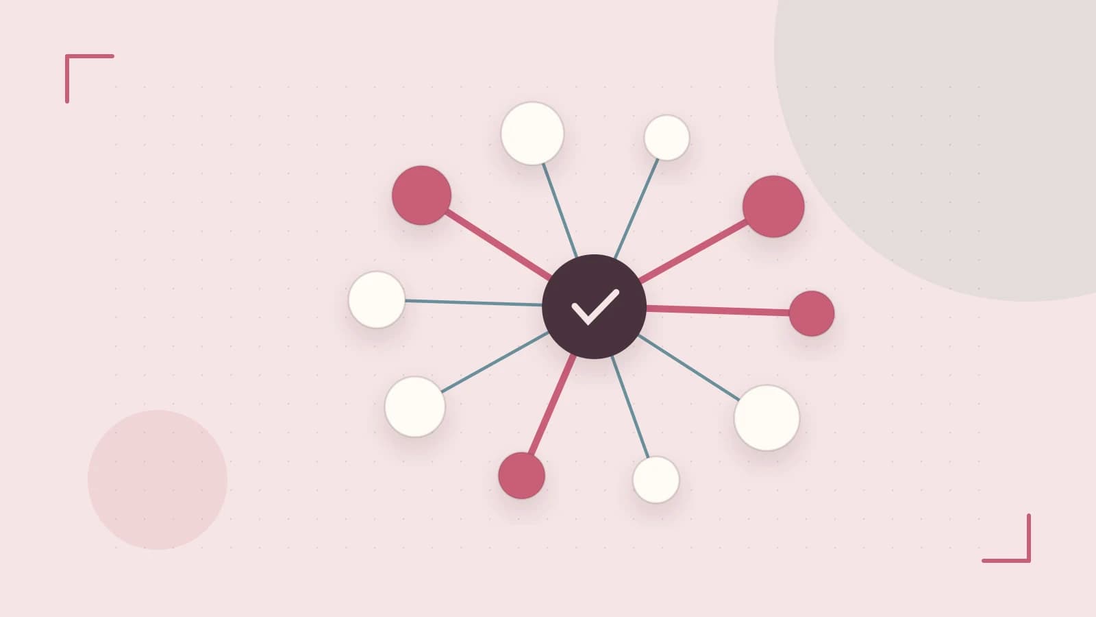 Editorial illustration of an algorithmic node graph with branching paths and a highlighted result