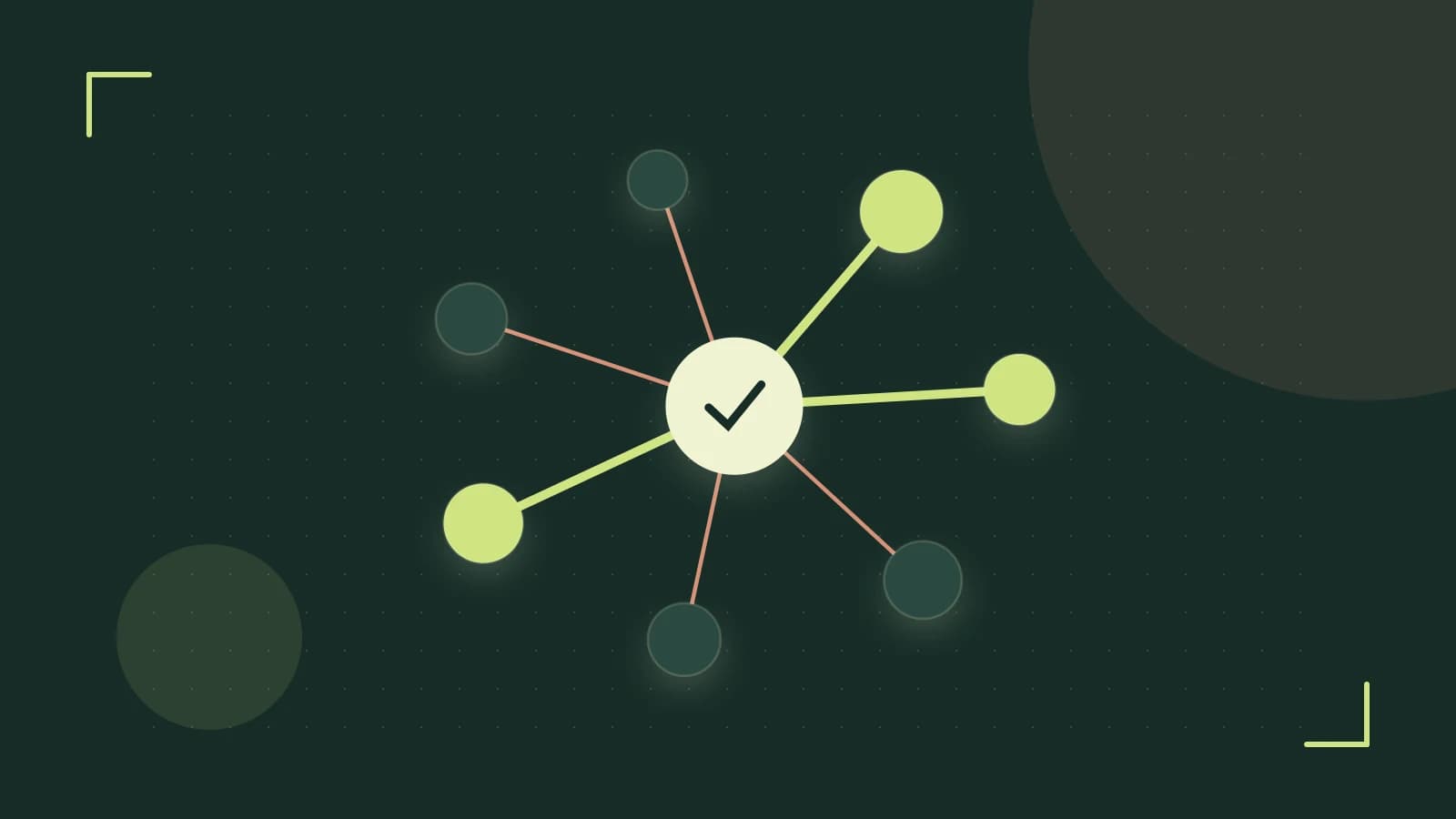 Editorial illustration of an algorithmic node graph with branching paths and a highlighted result