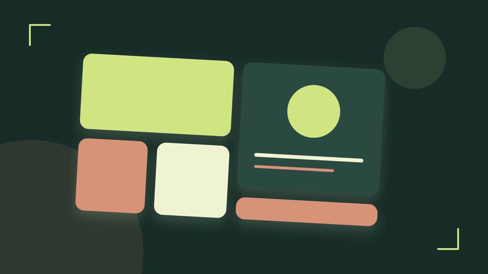 Editorial illustration of responsive browser layouts, overlapping design components and a color system