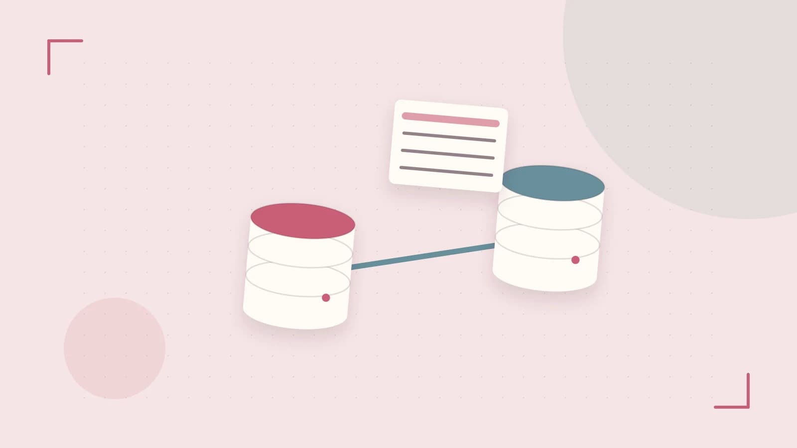 Editorial illustration of structured records, database cylinders and relationships between tables