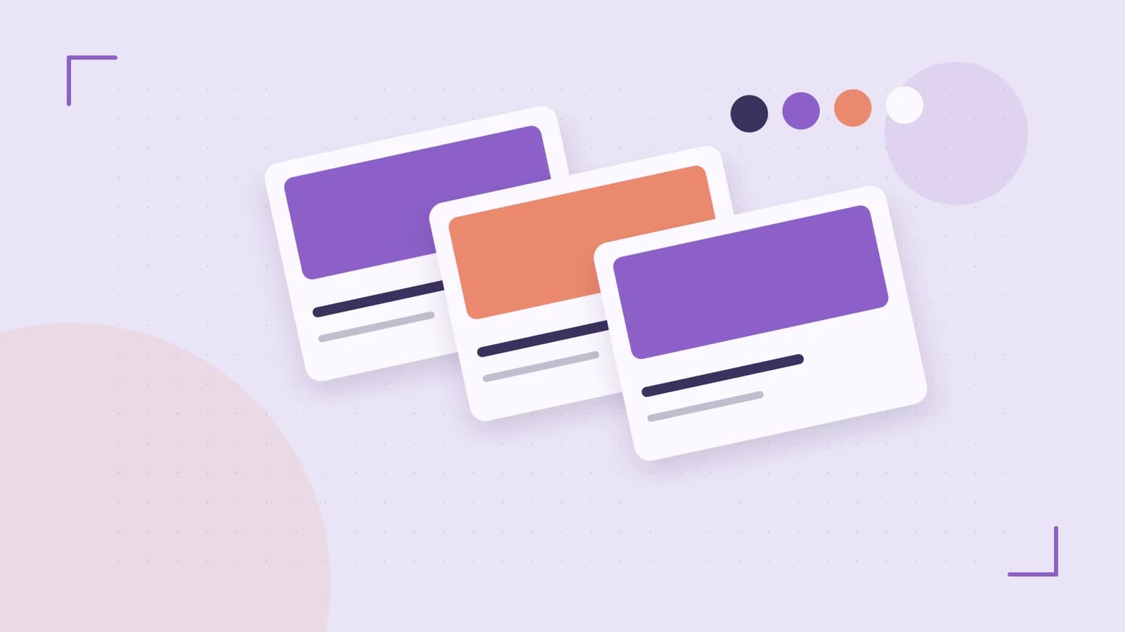 Editorial illustration of responsive browser layouts, overlapping design components and a color system