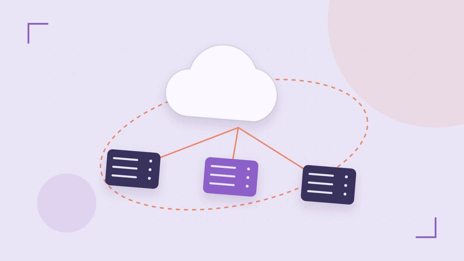 Editorial illustration of cloud infrastructure, connected server racks and an orbital service map