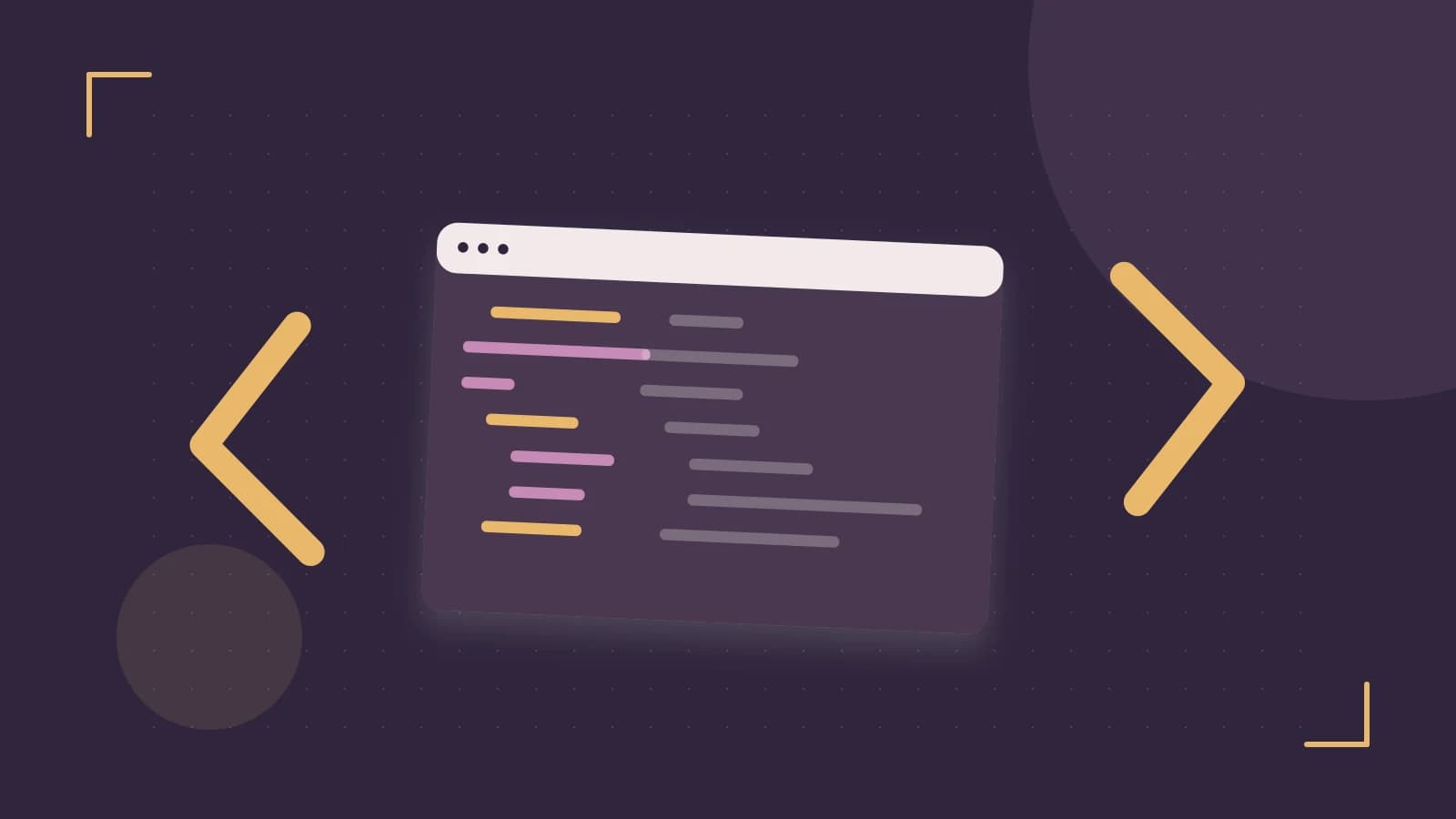 Editorial illustration of an abstract code editor, syntax blocks and oversized programming brackets