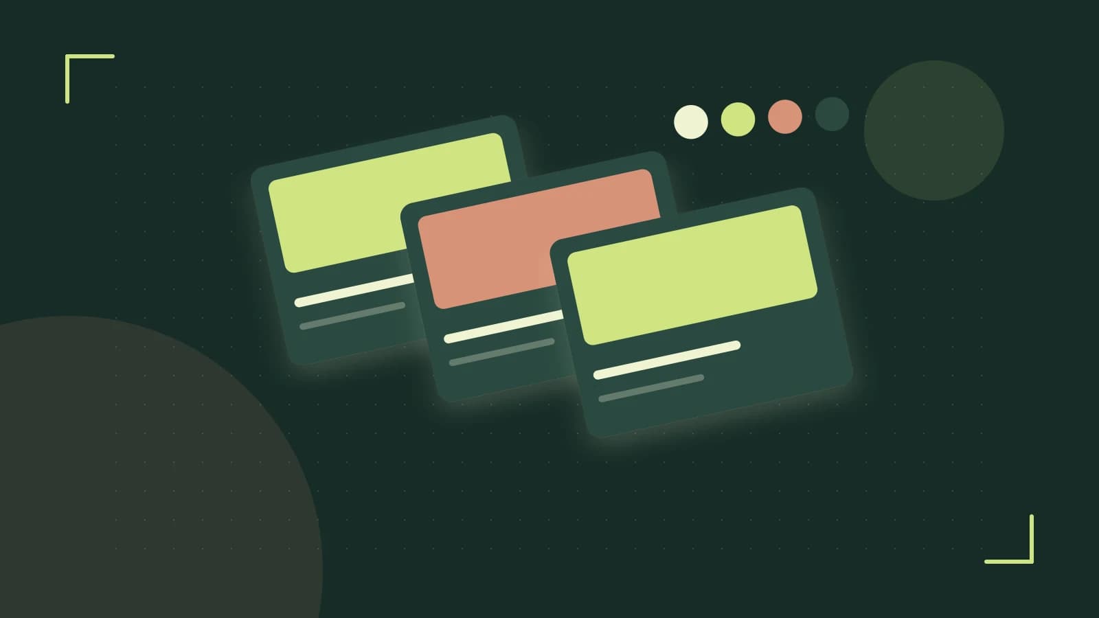 Editorial illustration of responsive browser layouts, overlapping design components and a color system