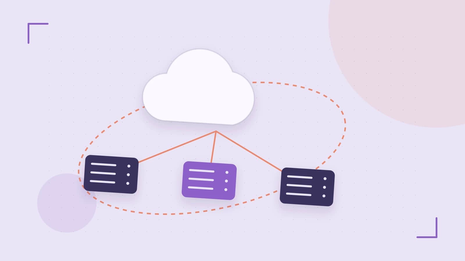 Editorial illustration of cloud infrastructure, connected server racks and an orbital service map