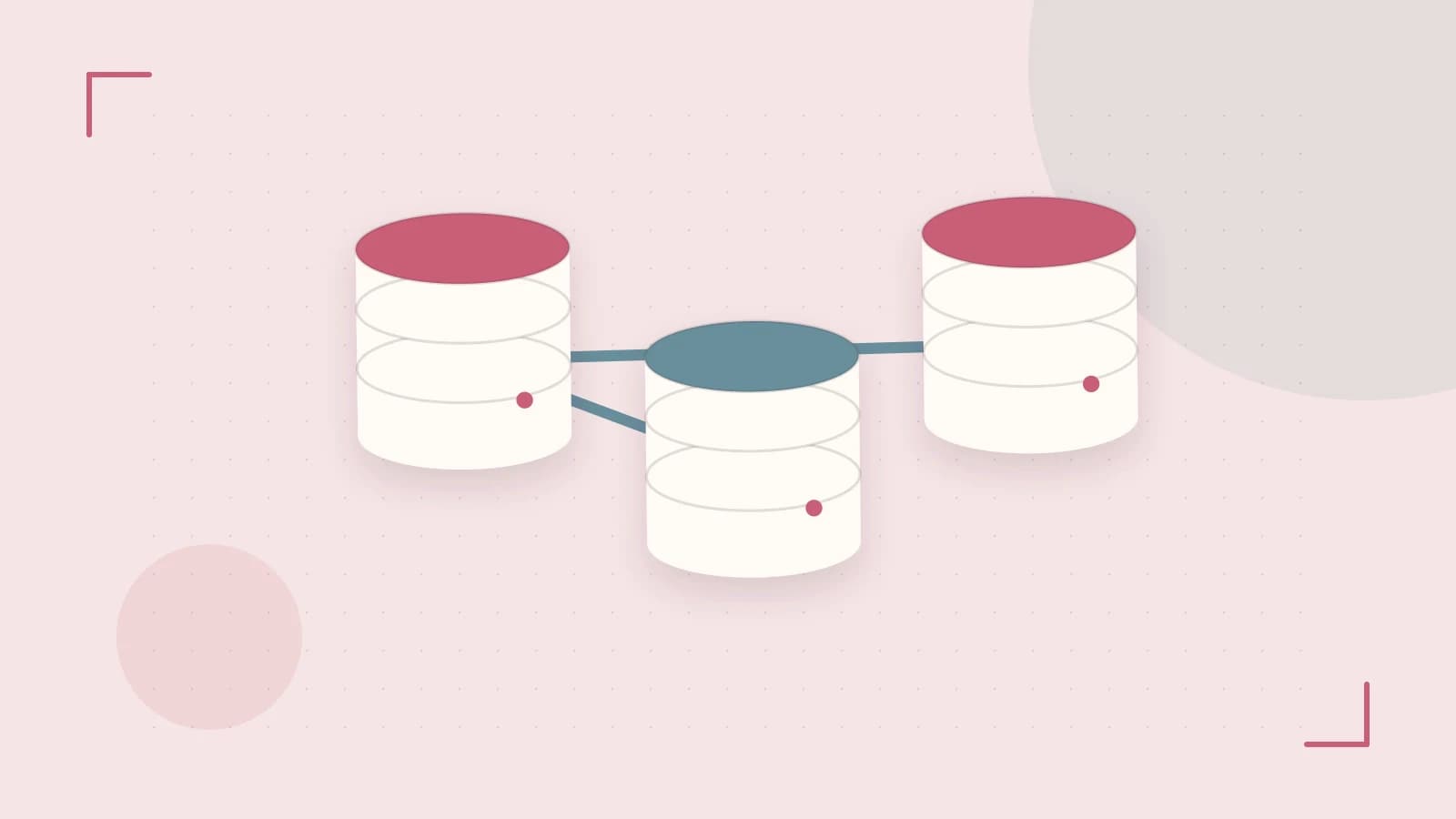 Editorial illustration of structured records, database cylinders and relationships between tables