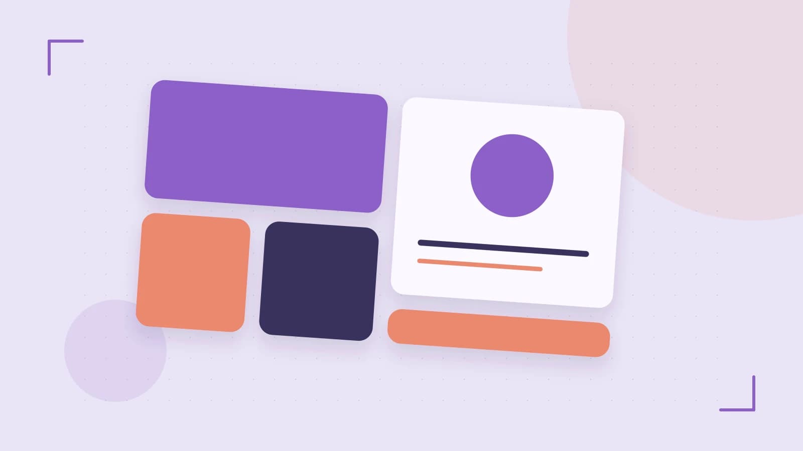 Editorial illustration of responsive browser layouts, overlapping design components and a color system
