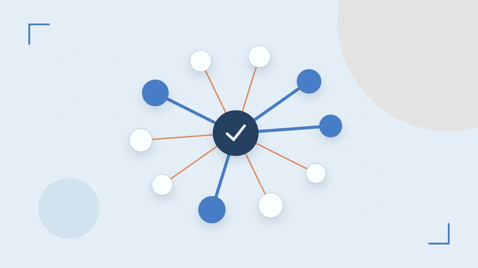 Editorial illustration of an algorithmic node graph with branching paths and a highlighted result