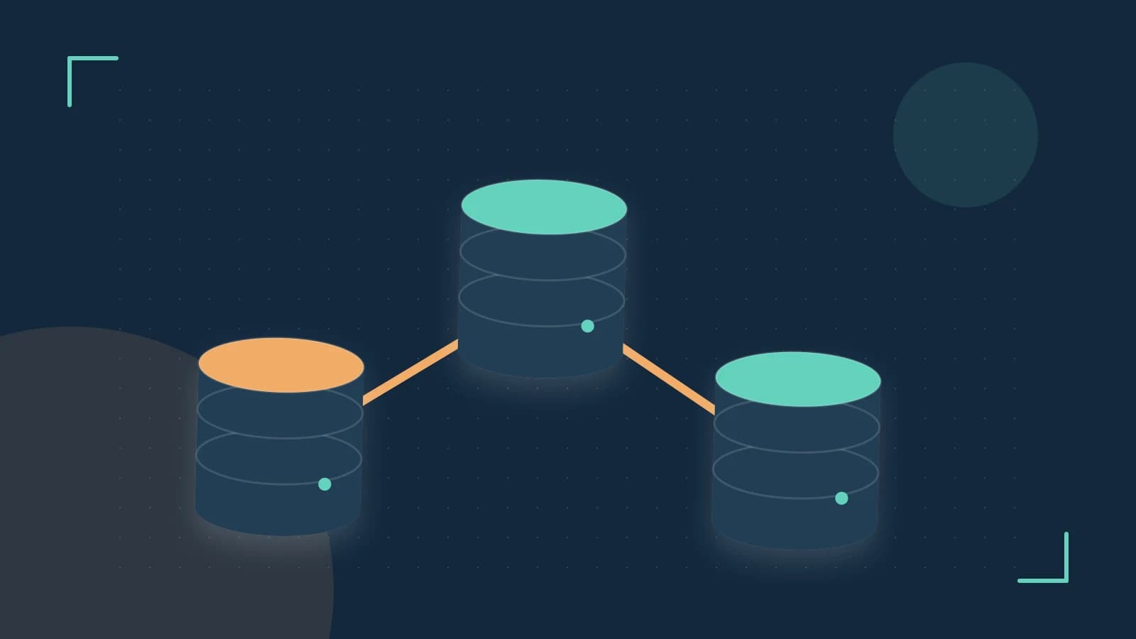 Editorial illustration of structured records, database cylinders and relationships between tables
