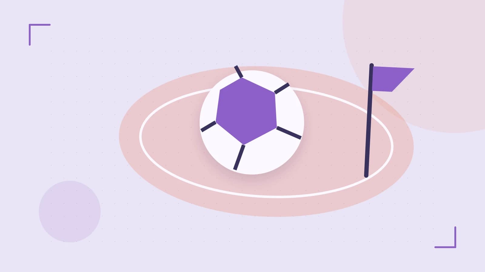 Editorial illustration of a stylized sports ball, stadium geometry and dynamic arcs