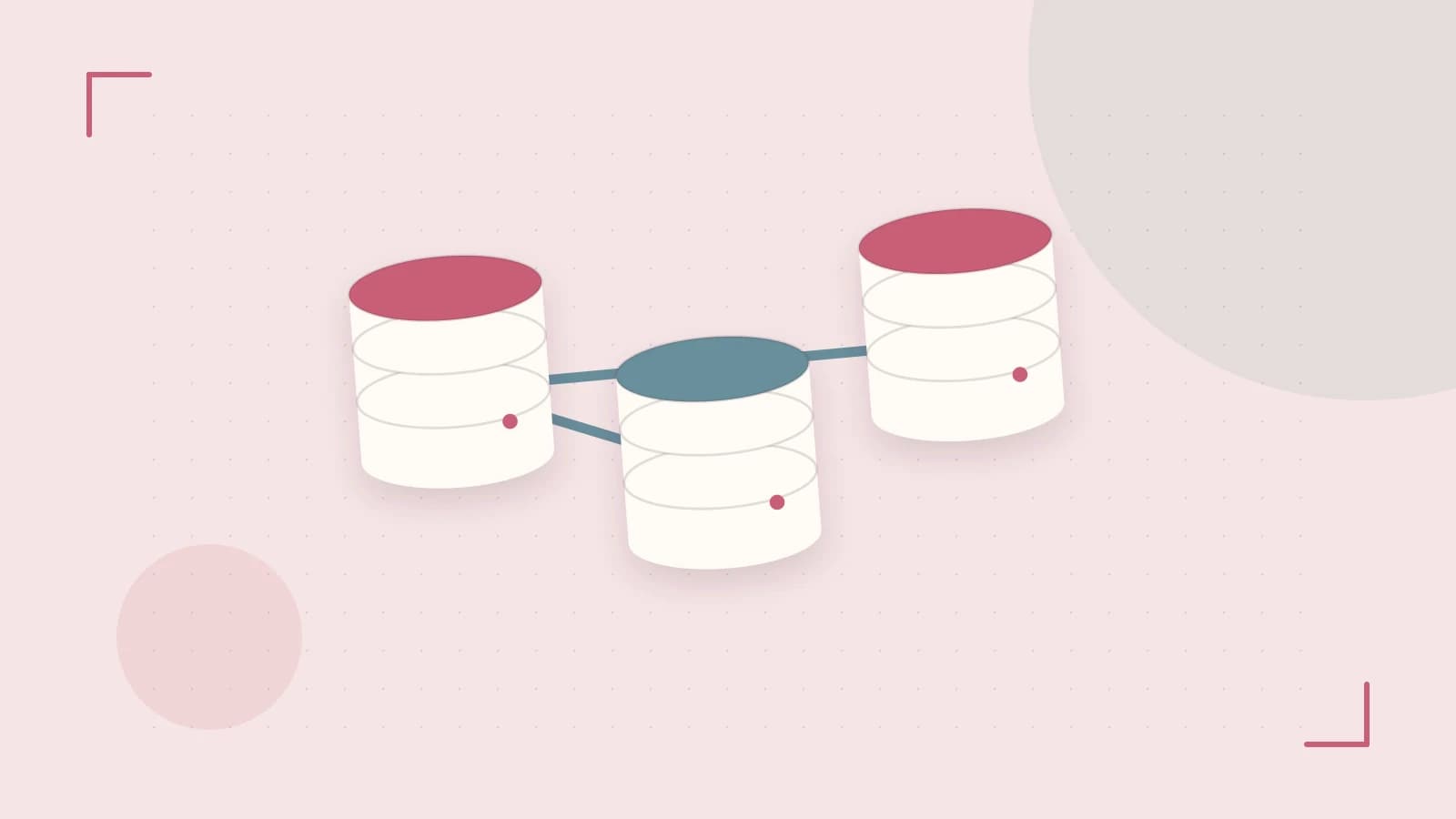 Editorial illustration of structured records, database cylinders and relationships between tables