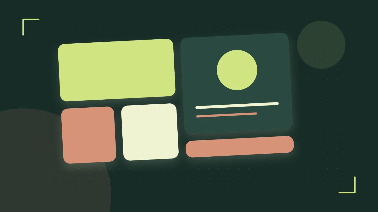 Editorial illustration of responsive browser layouts, overlapping design components and a color system