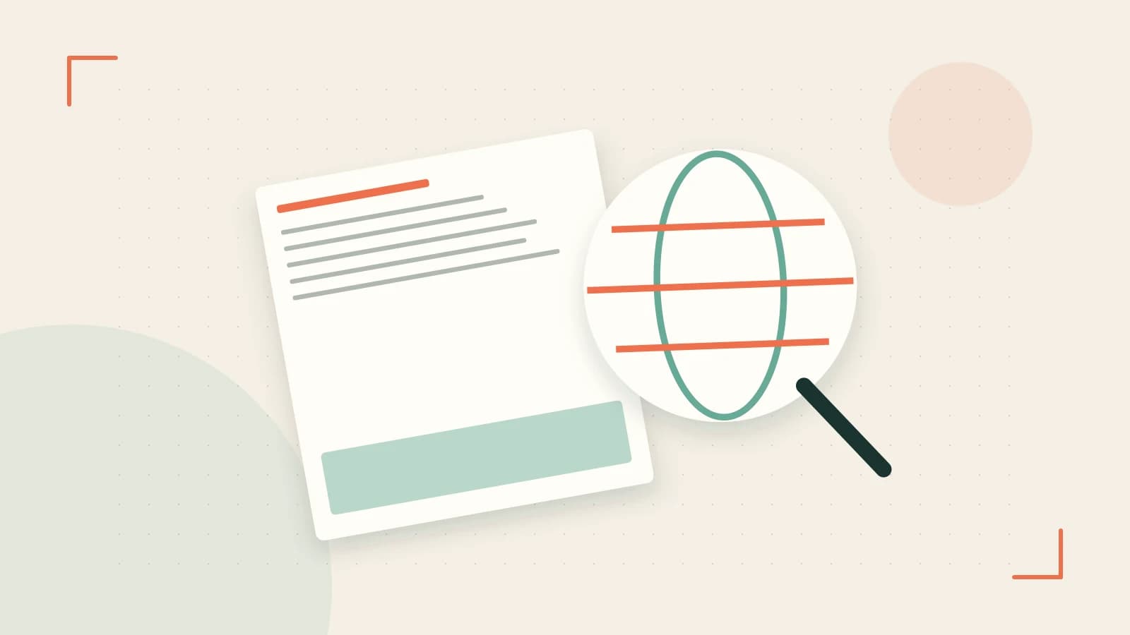 Editorial illustration of an editorial globe with meridians and layered geographic shapes