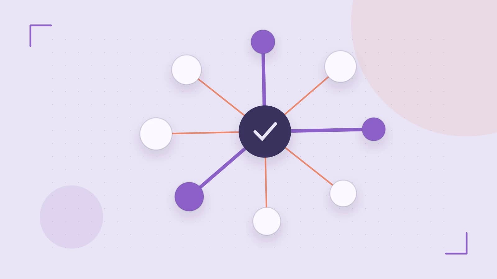 Editorial illustration of an algorithmic node graph with branching paths and a highlighted result