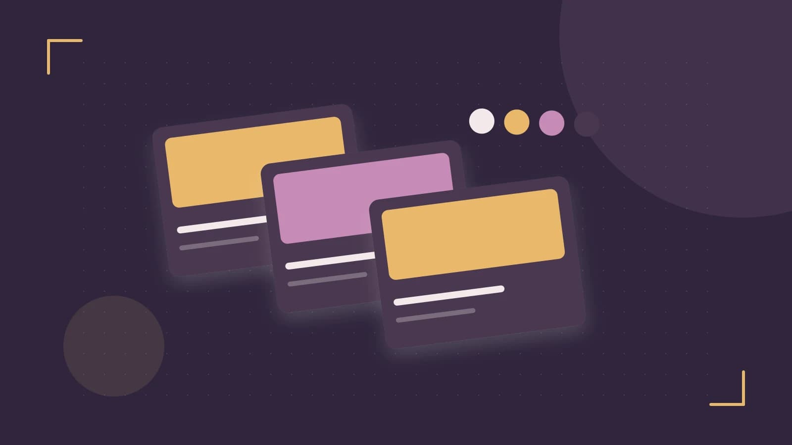 Editorial illustration of responsive browser layouts, overlapping design components and a color system