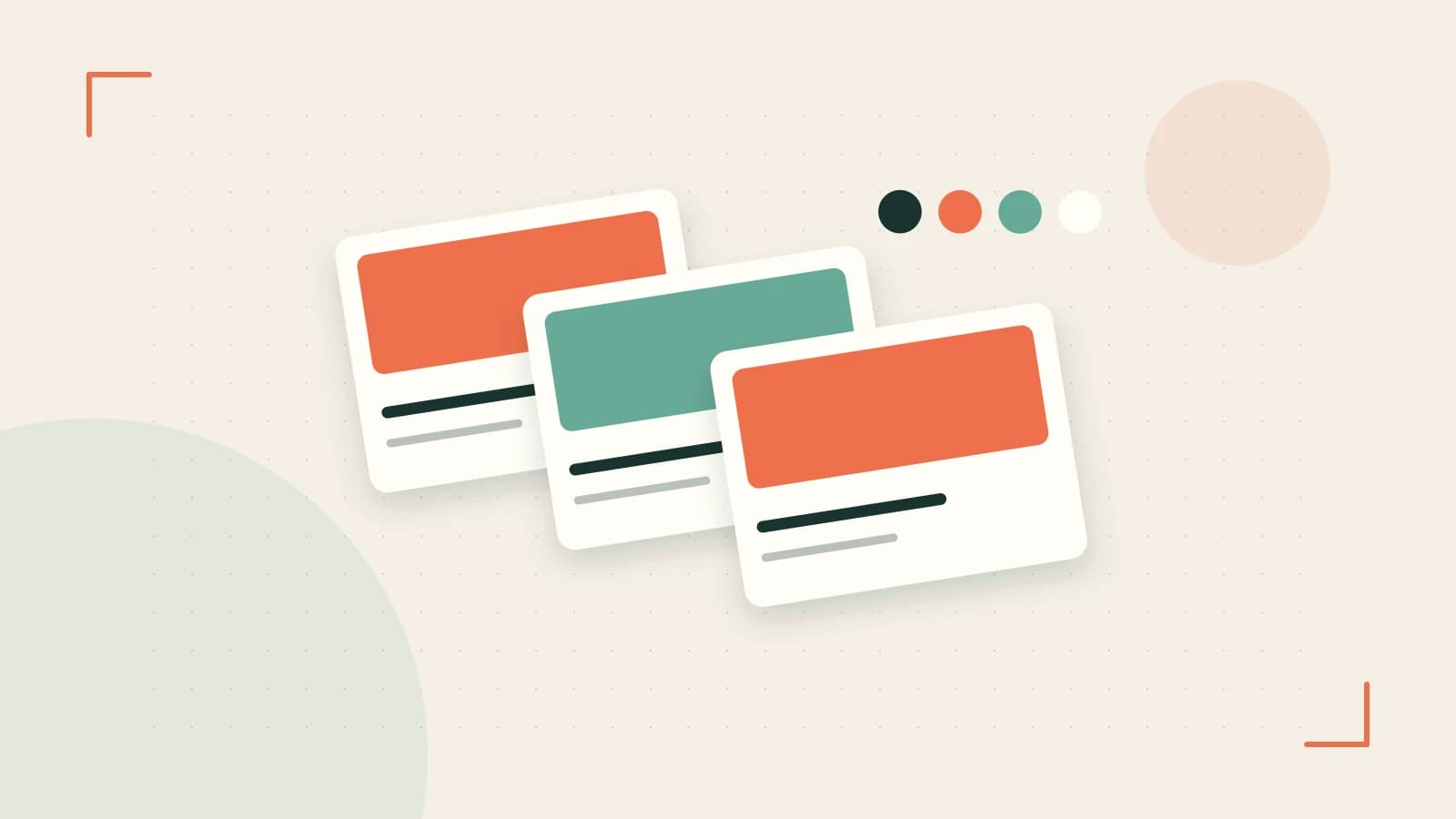 Editorial illustration of responsive browser layouts, overlapping design components and a color system