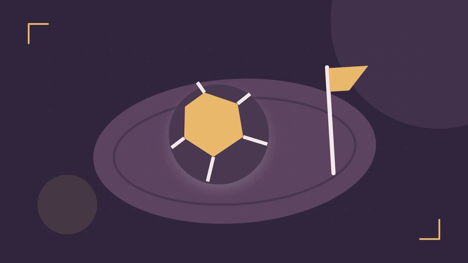 Editorial illustration of a stylized sports ball, stadium geometry and dynamic arcs