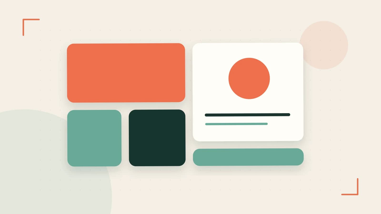 Editorial illustration of responsive browser layouts, overlapping design components and a color system
