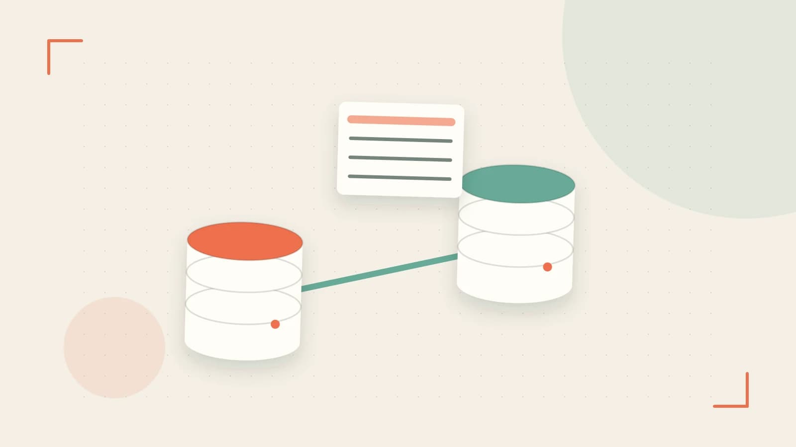 Editorial illustration of structured records, database cylinders and relationships between tables