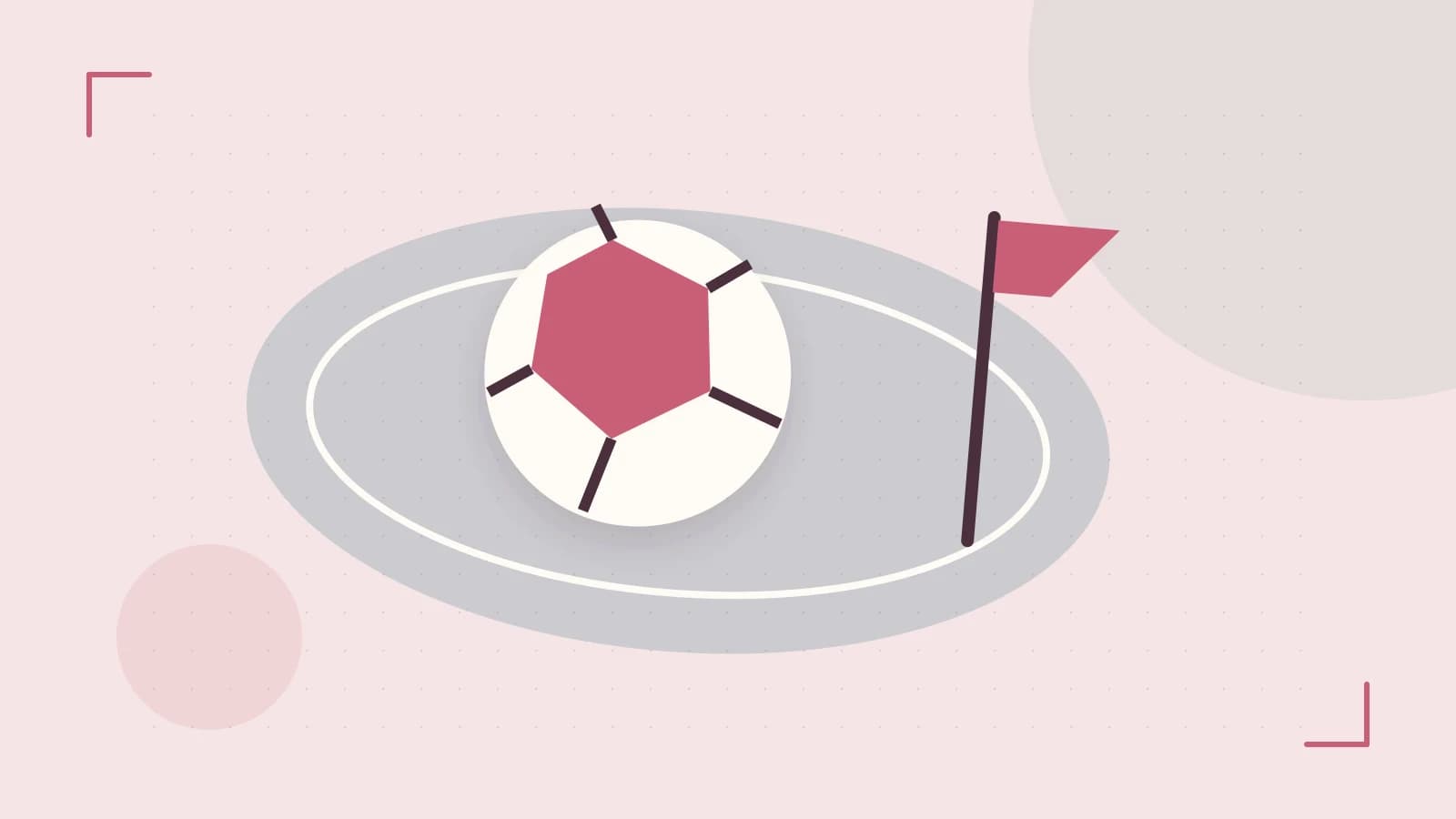 Editorial illustration of a stylized sports ball, stadium geometry and dynamic arcs