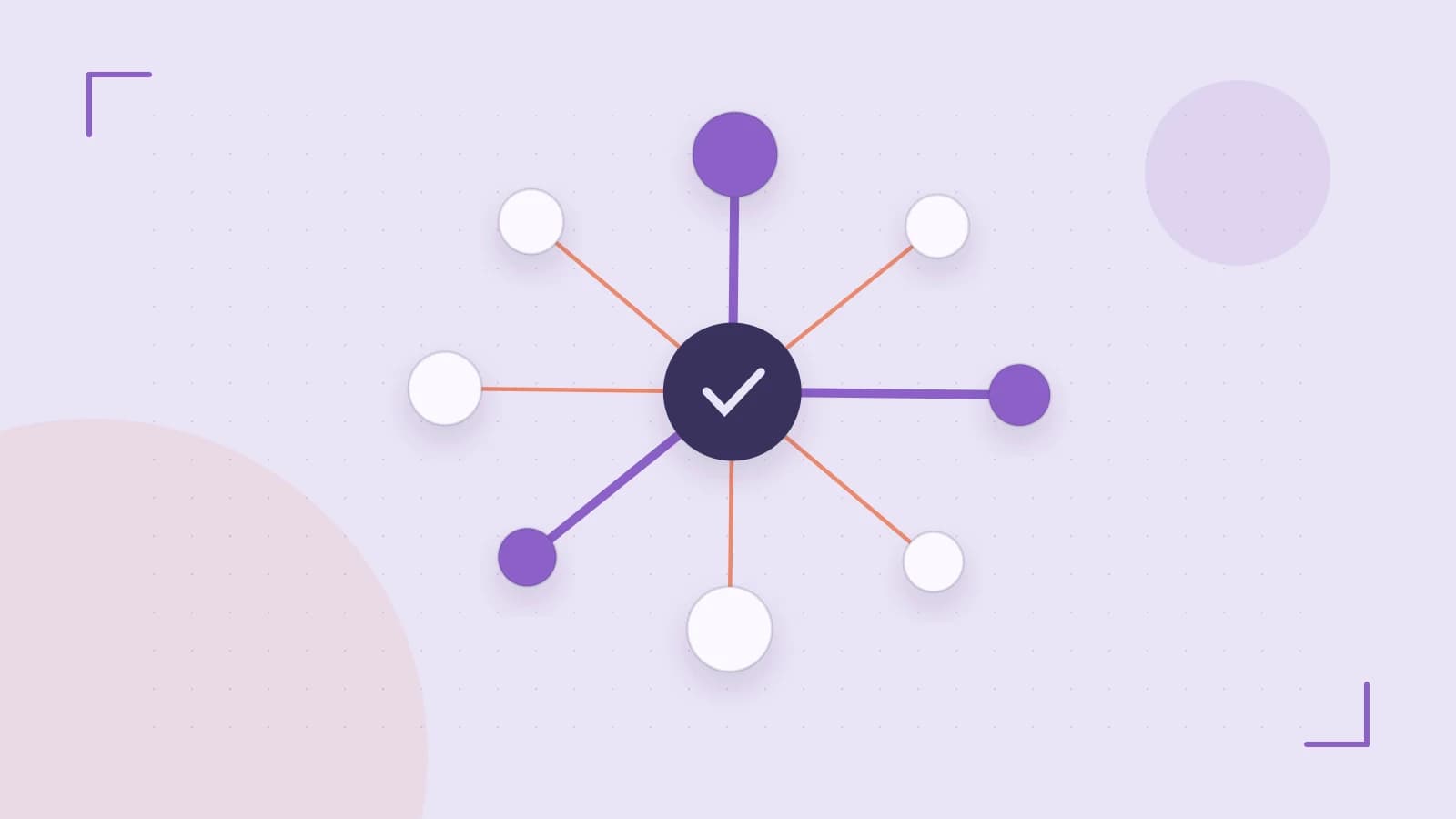 Editorial illustration of an algorithmic node graph with branching paths and a highlighted result