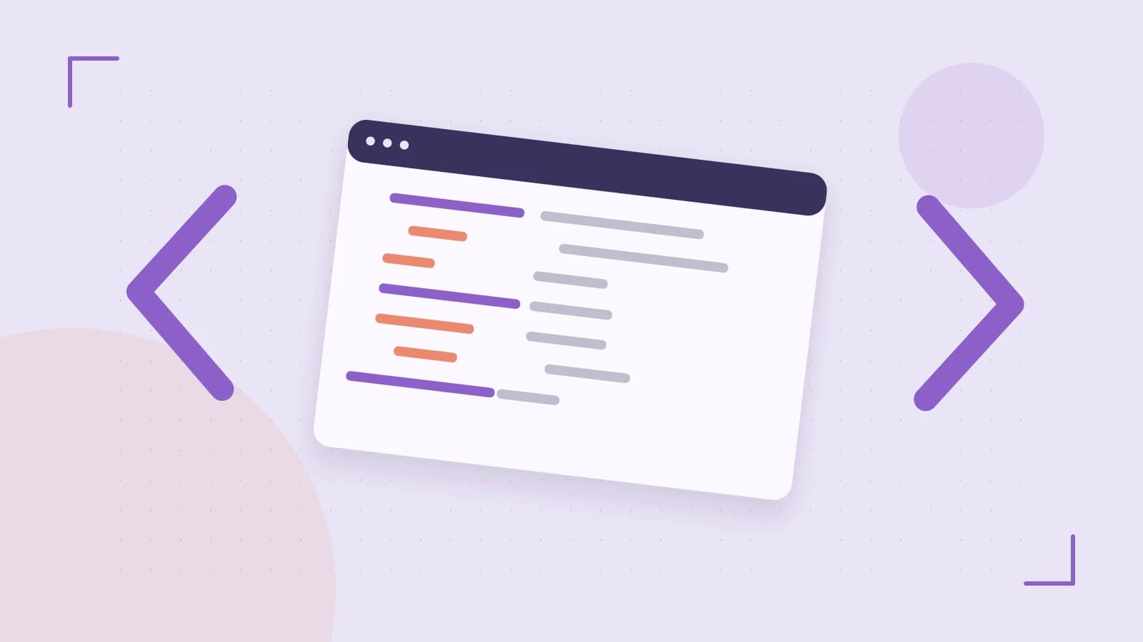 Editorial illustration of an abstract code editor, syntax blocks and oversized programming brackets