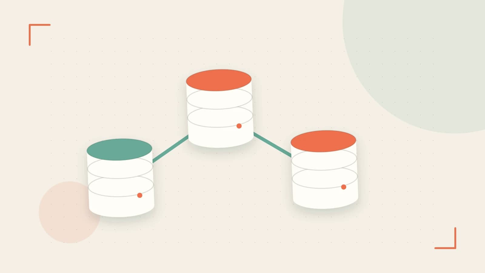 Editorial illustration of structured records, database cylinders and relationships between tables