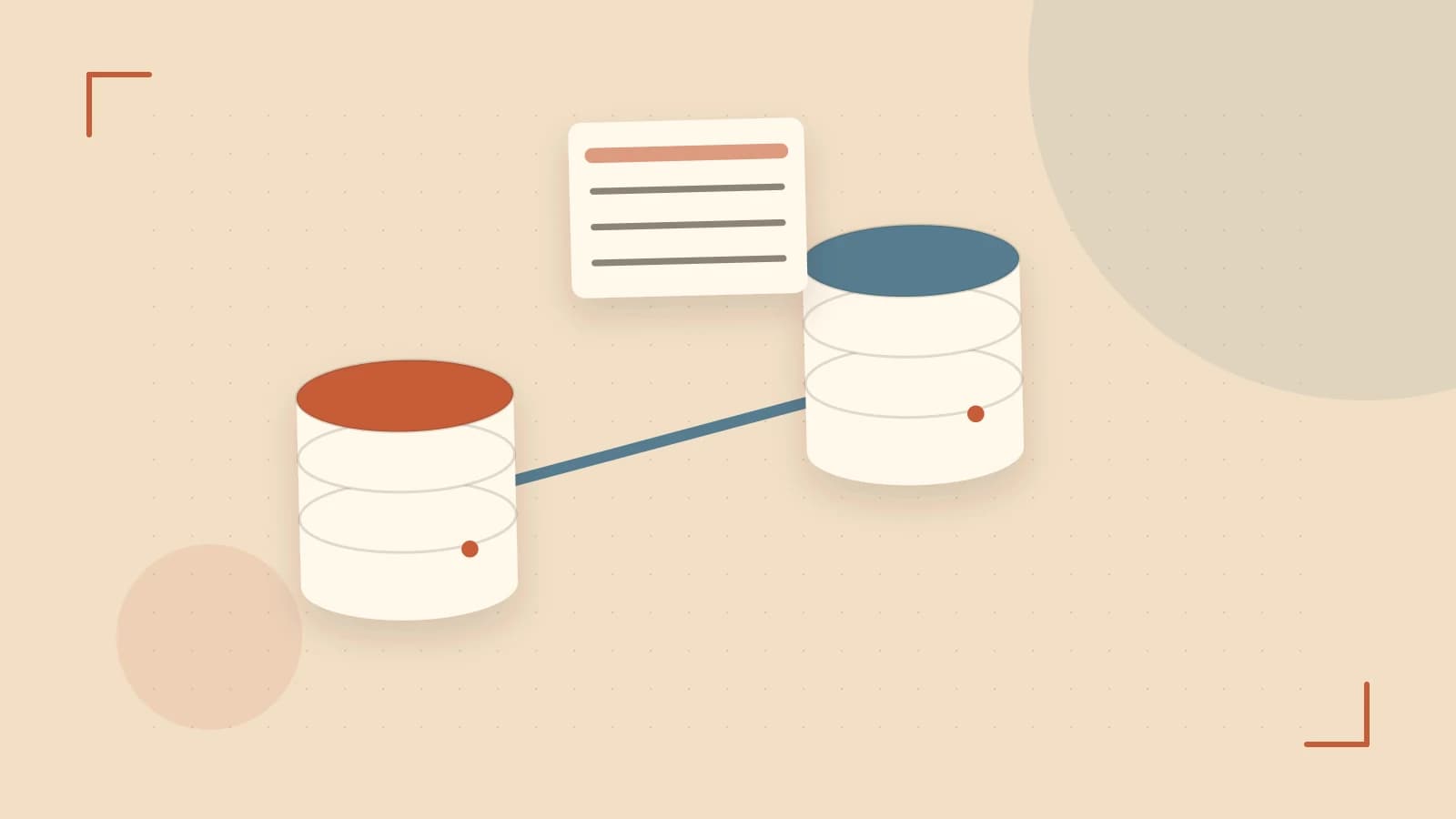 Editorial illustration of structured records, database cylinders and relationships between tables