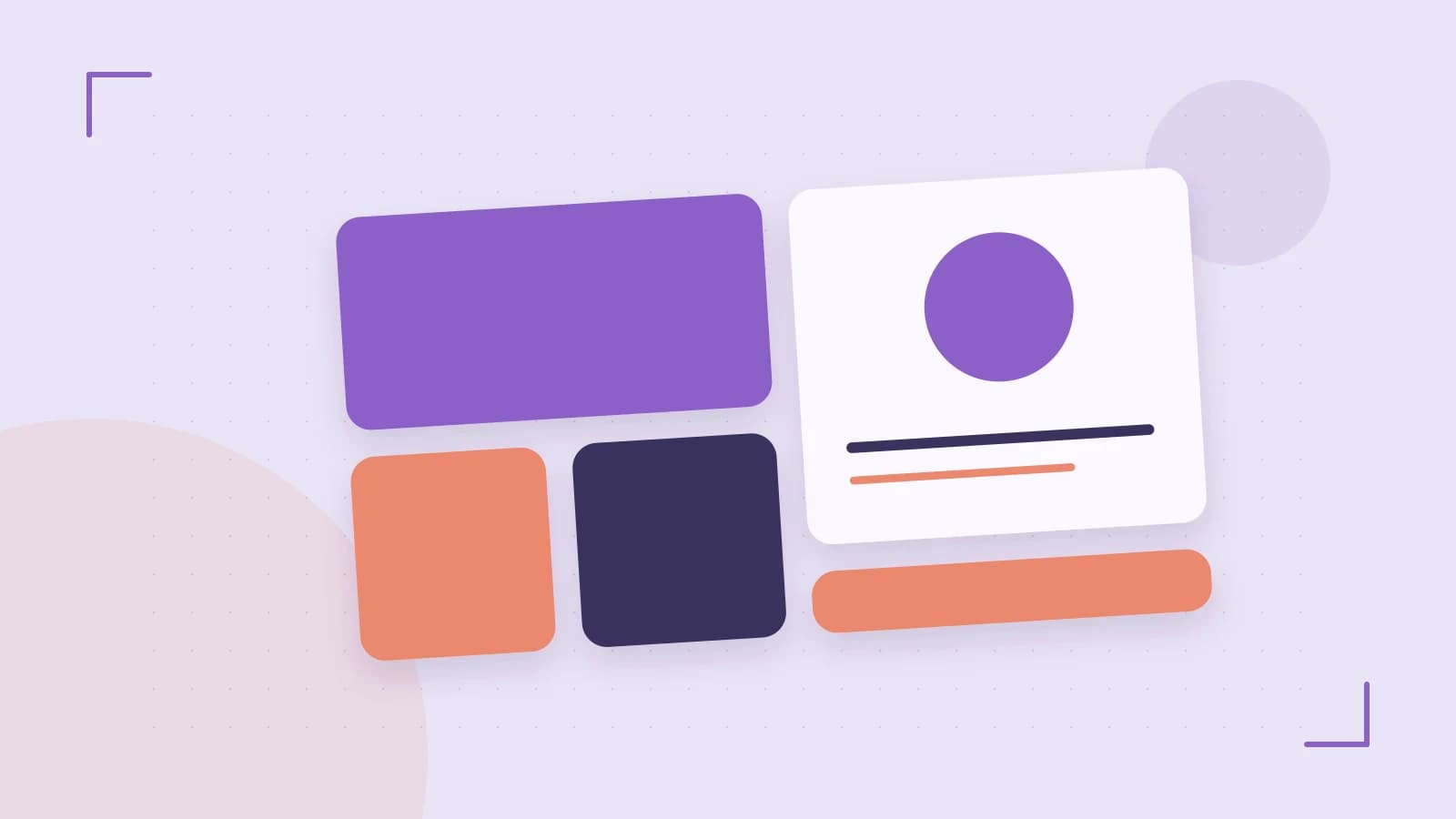 Editorial illustration of responsive browser layouts, overlapping design components and a color system