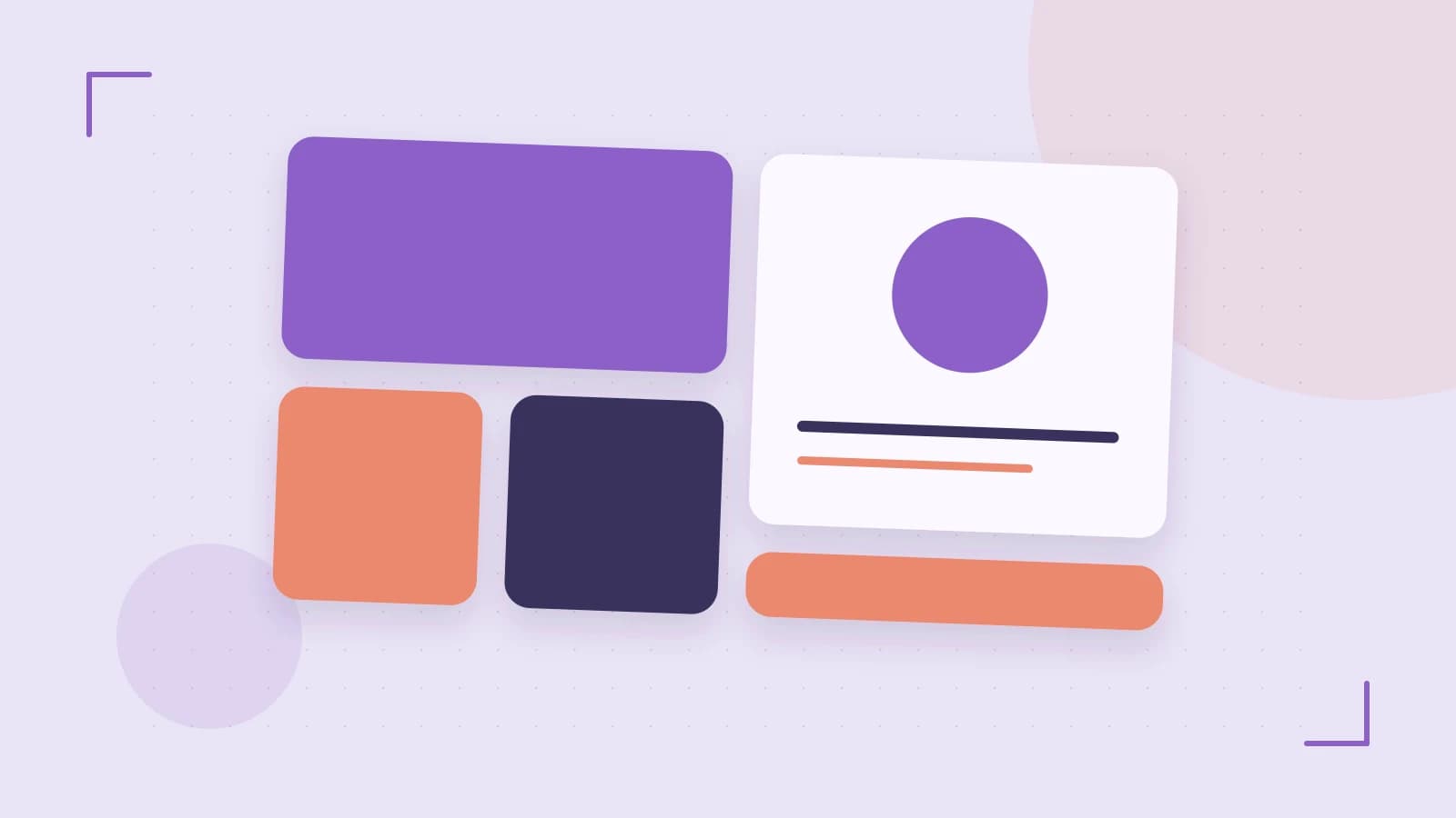 Editorial illustration of responsive browser layouts, overlapping design components and a color system