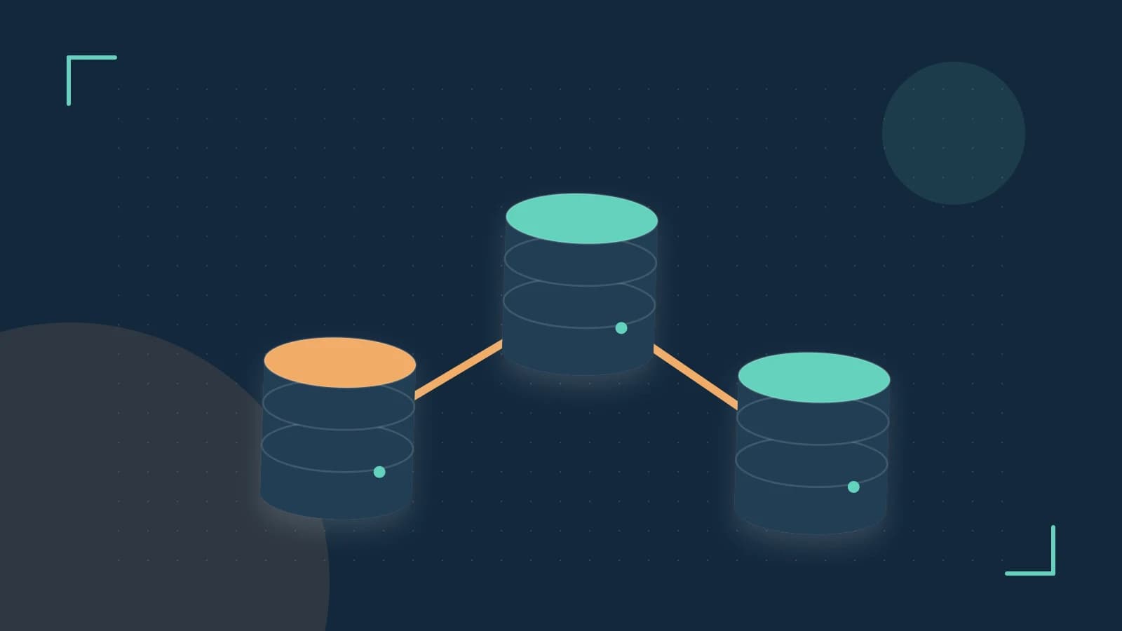 Editorial illustration of structured records, database cylinders and relationships between tables