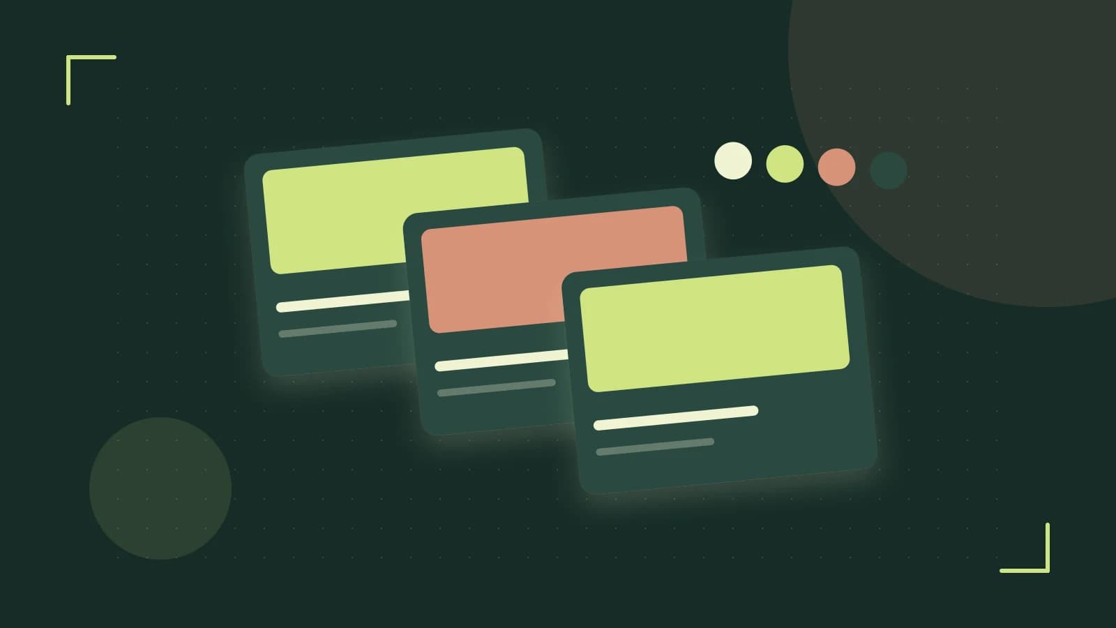 Editorial illustration of responsive browser layouts, overlapping design components and a color system