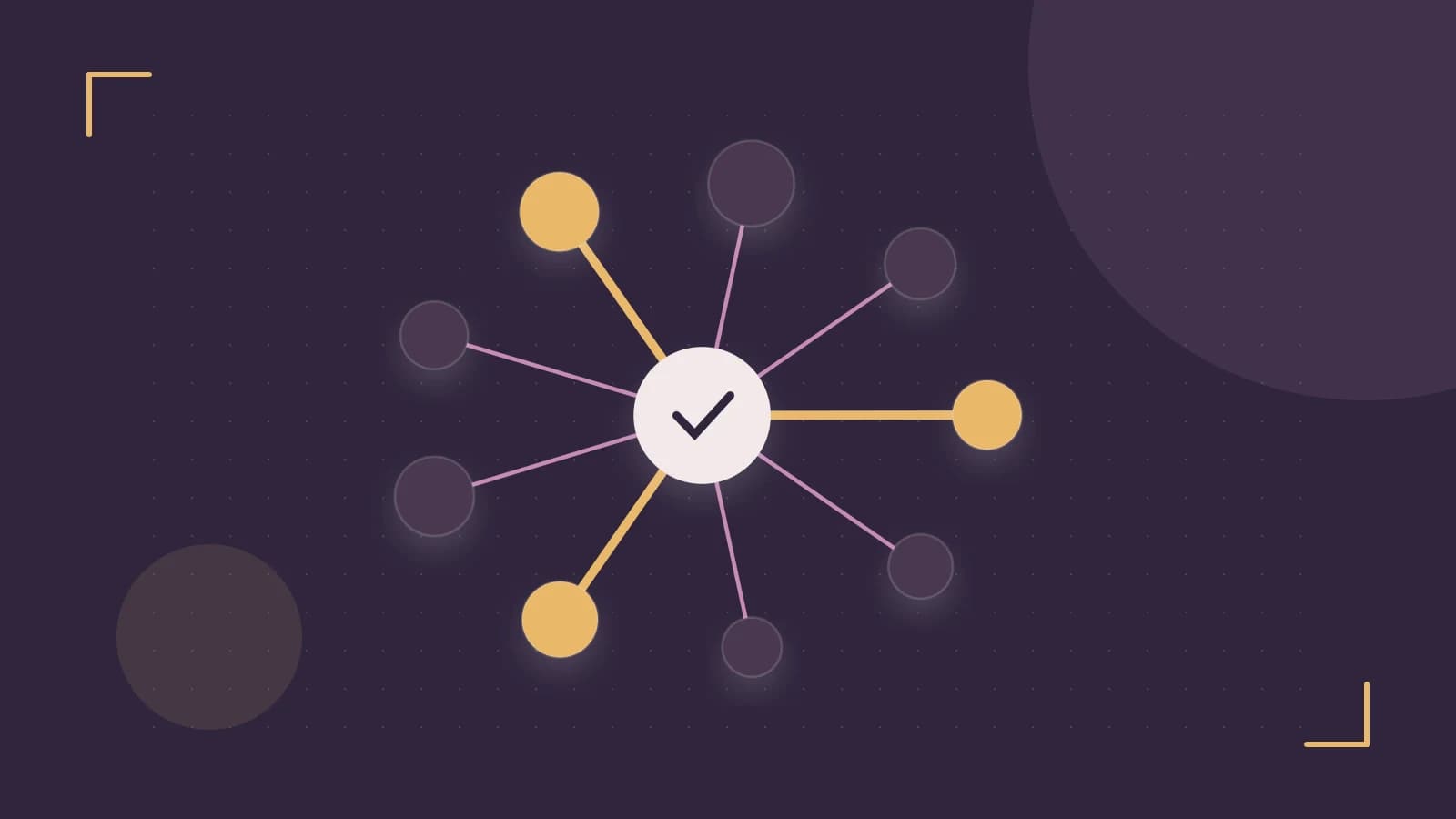 Editorial illustration of an algorithmic node graph with branching paths and a highlighted result