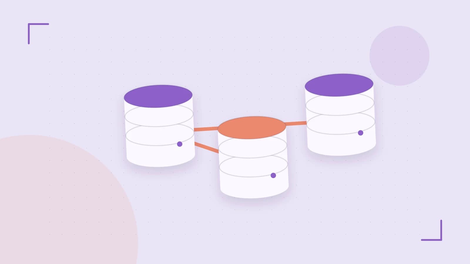 Editorial illustration of structured records, database cylinders and relationships between tables