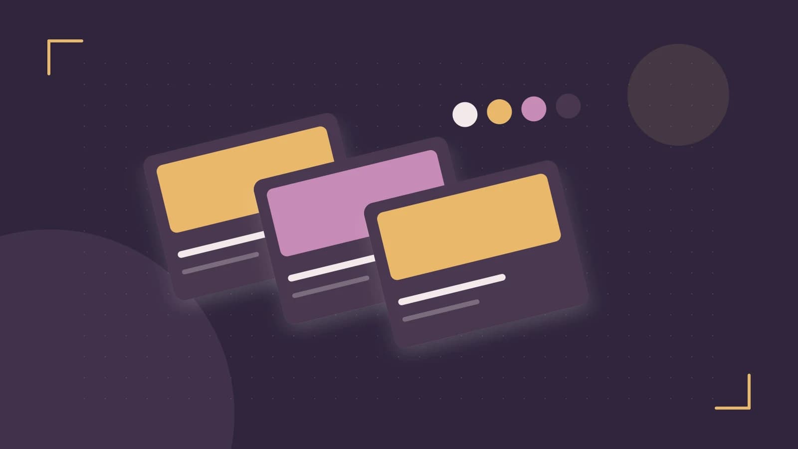 Editorial illustration of responsive browser layouts, overlapping design components and a color system