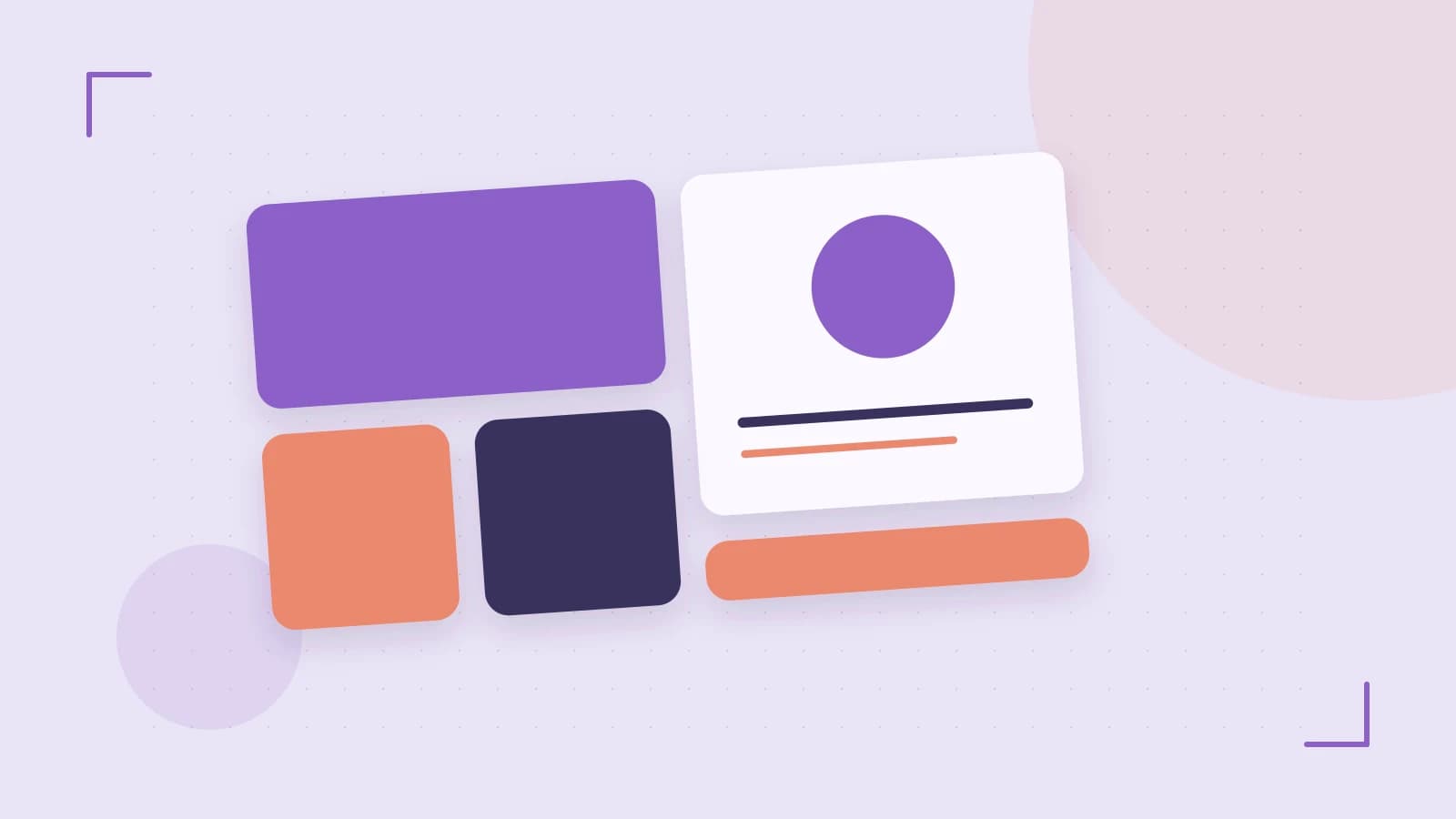 Editorial illustration of responsive browser layouts, overlapping design components and a color system