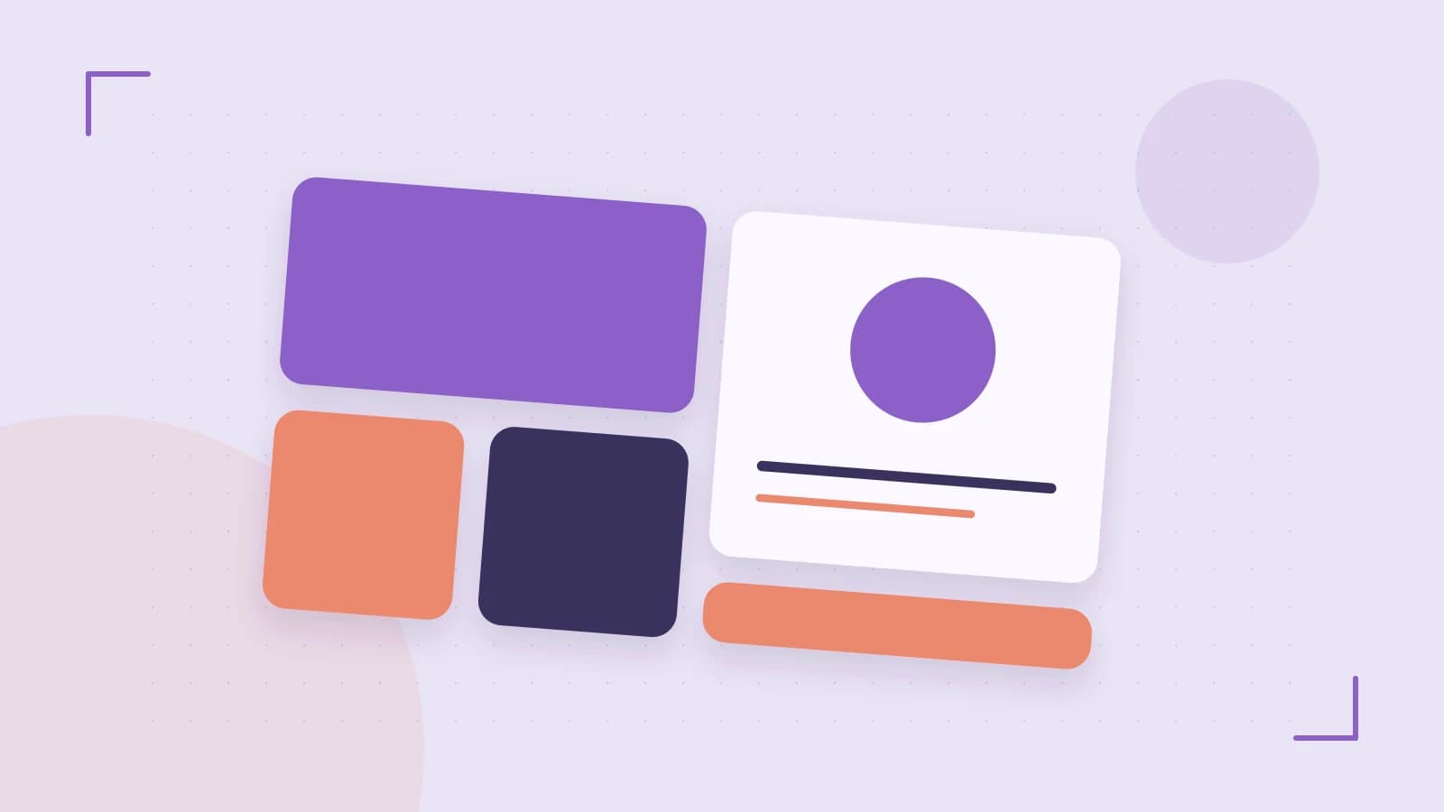 Editorial illustration of responsive browser layouts, overlapping design components and a color system