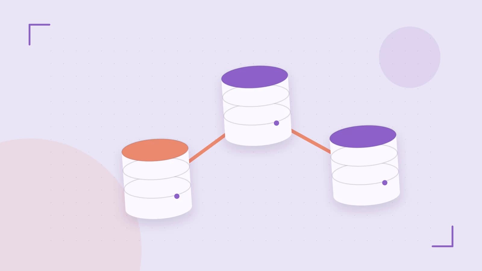 Editorial illustration of structured records, database cylinders and relationships between tables