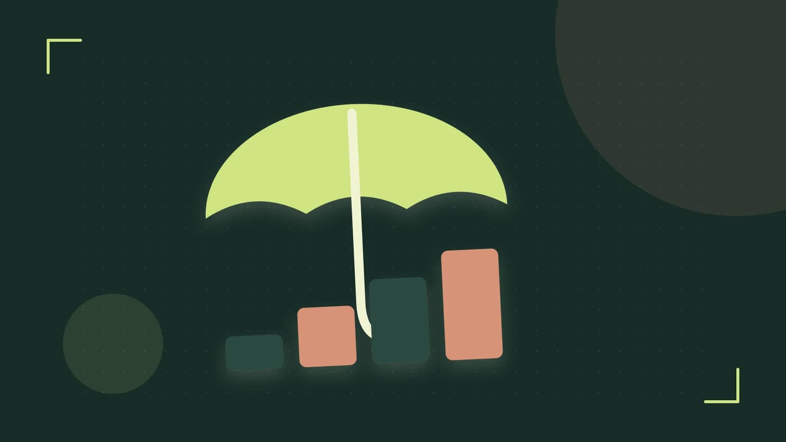 Editorial illustration of abstract coins, a payment card and a geometric financial chart without data labels