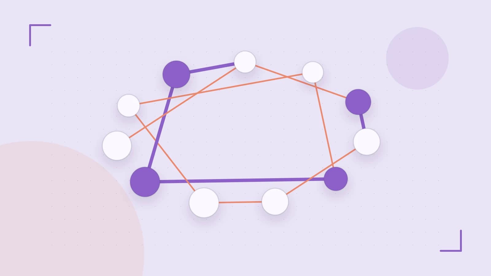 Editorial illustration of an algorithmic node graph with branching paths and a highlighted result