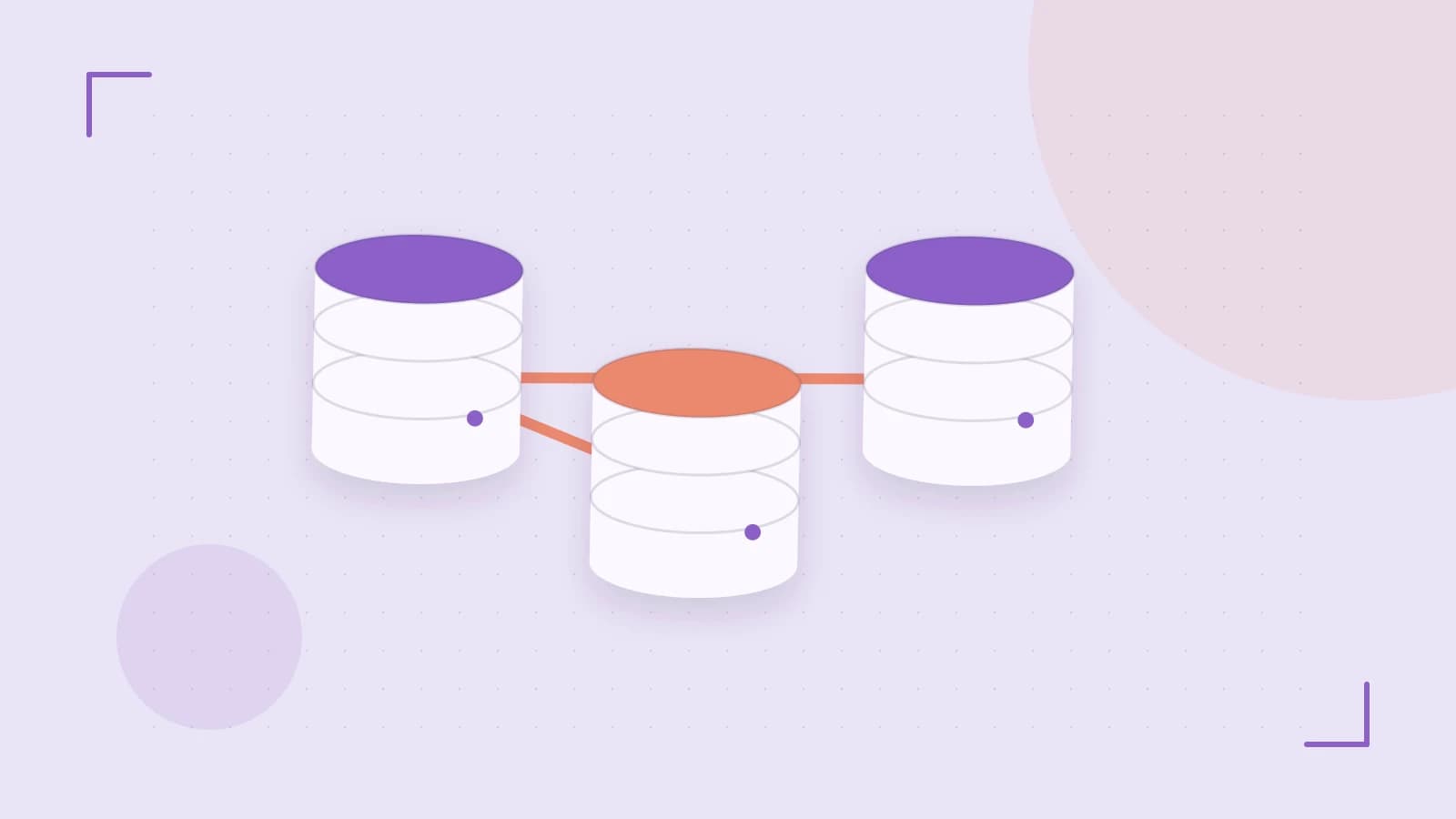 Editorial illustration of structured records, database cylinders and relationships between tables