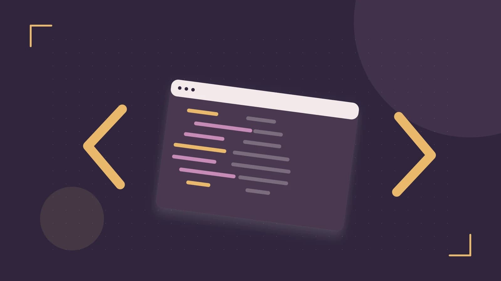 Editorial illustration of an abstract code editor, syntax blocks and oversized programming brackets