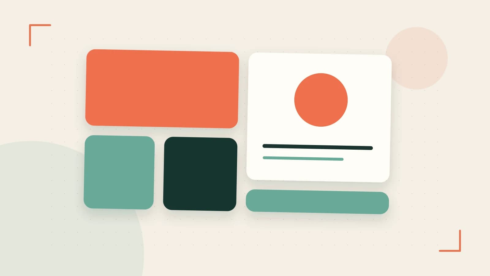 Editorial illustration of responsive browser layouts, overlapping design components and a color system