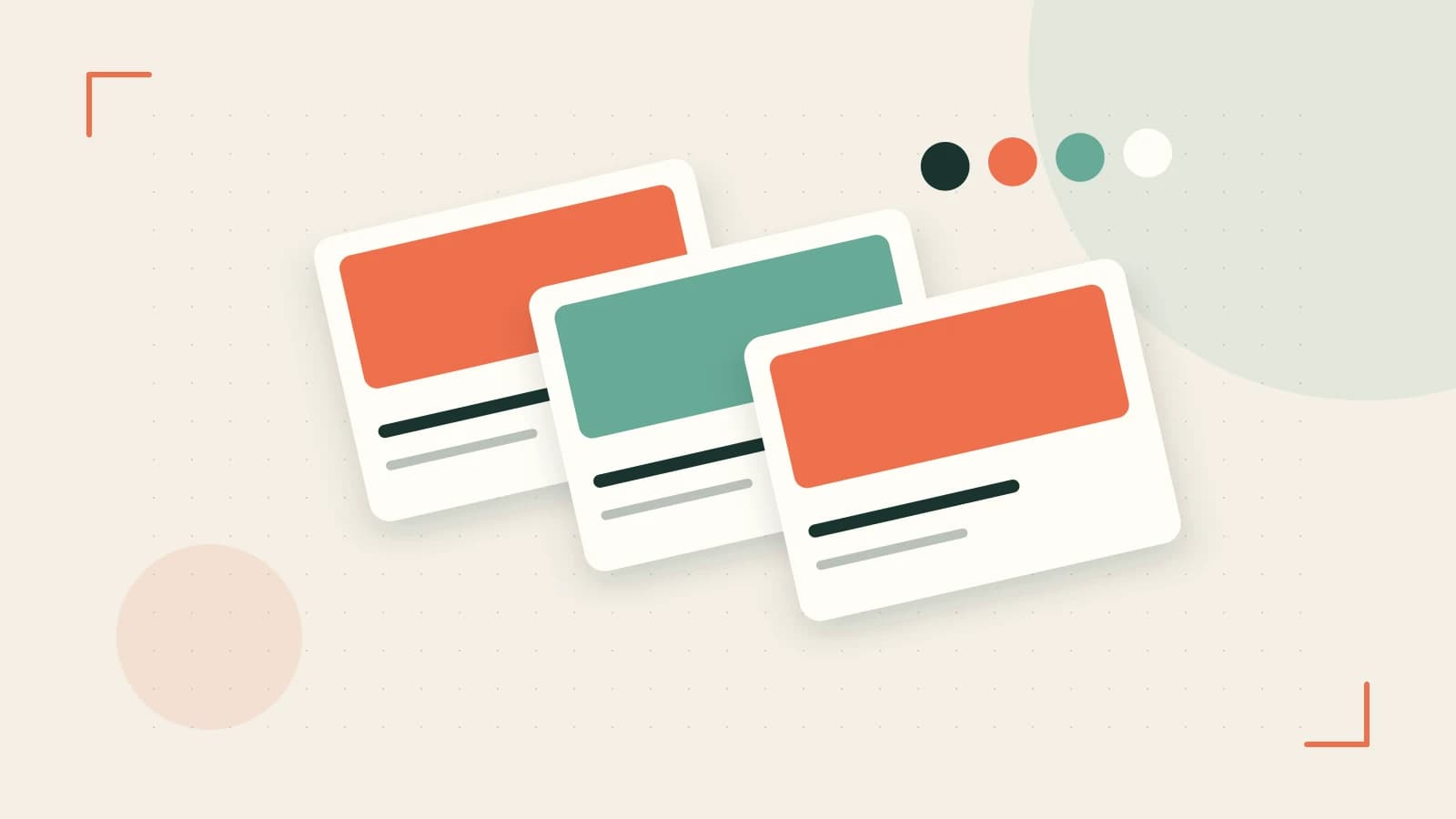 Editorial illustration of responsive browser layouts, overlapping design components and a color system