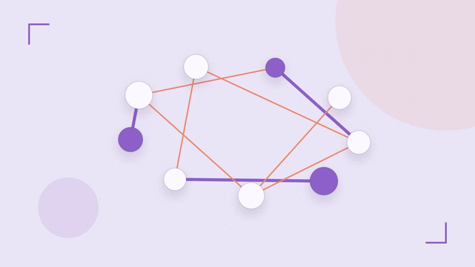 Editorial illustration of an algorithmic node graph with branching paths and a highlighted result