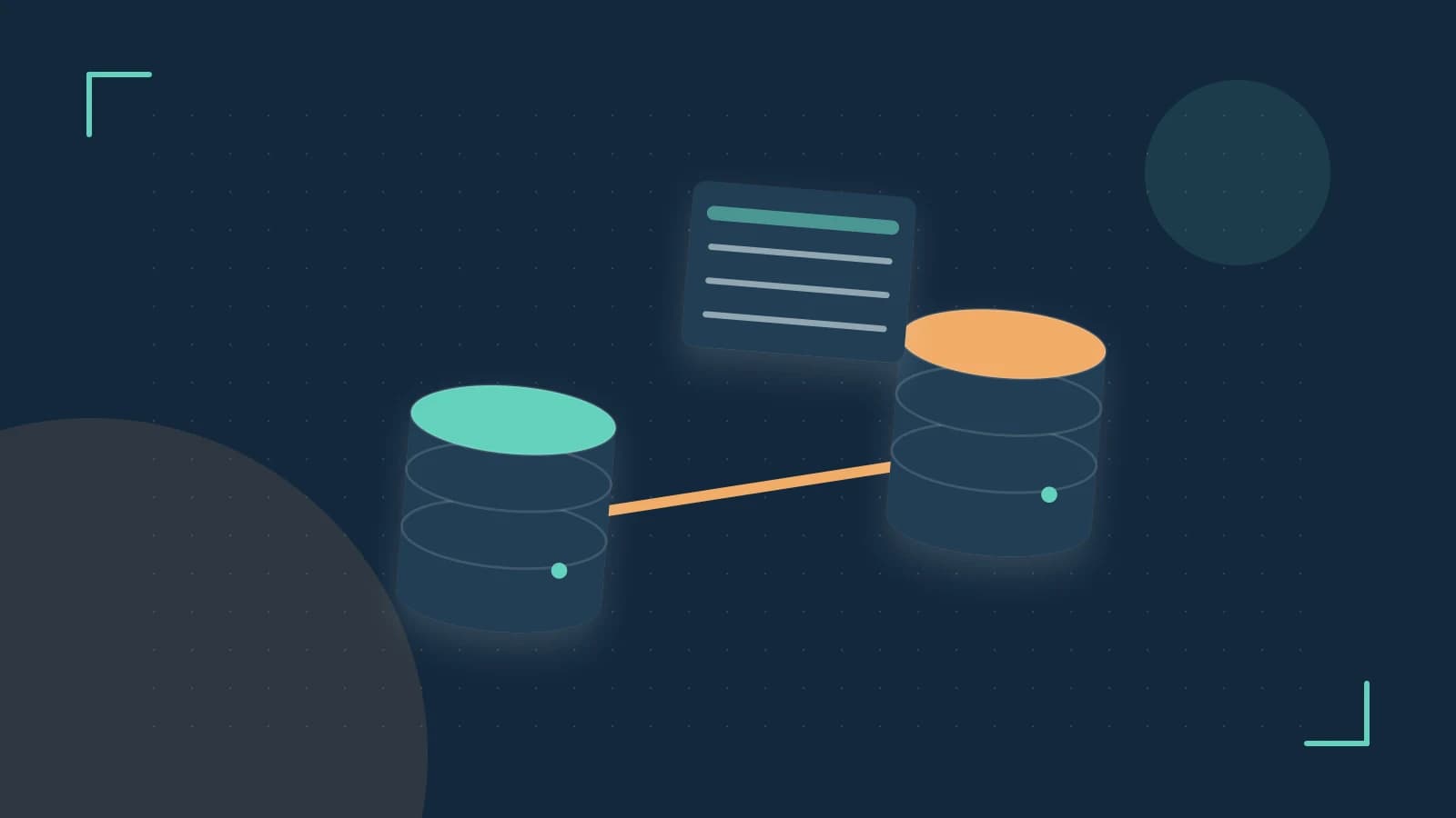 Editorial illustration of structured records, database cylinders and relationships between tables