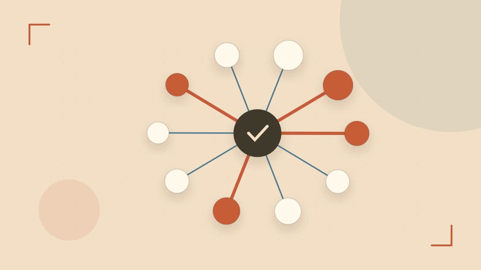 Editorial illustration of an algorithmic node graph with branching paths and a highlighted result