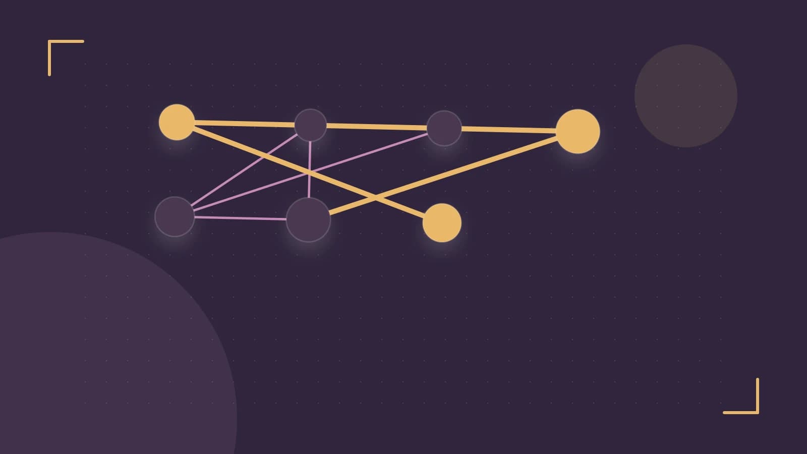 Editorial illustration of an algorithmic node graph with branching paths and a highlighted result